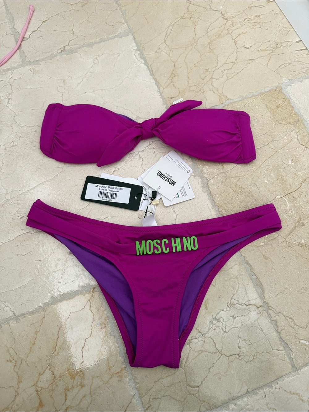 Moschino Purple Bikini Set with Green Logo